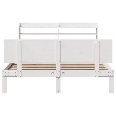 vidaXL Πλαίσιο Κρεβατιού με Κεφαλάρι Λευκό 135x190cm Μασίφ Πεύκου 1 τεμ. - Μονό