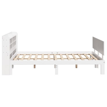 vidaXL Πλαίσιο Κρεβατιού με Κεφαλάρι Λευκό 135x190cm Μασίφ Πεύκου 1 τεμ. - Μονό