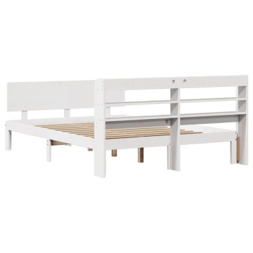 vidaXL Πλαίσιο Κρεβατιού με Κεφαλάρι Λευκό 135x190cm Μασίφ Πεύκου 1 τεμ. - Μονό