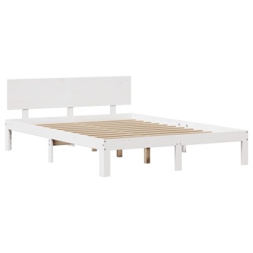 vidaXL Πλαίσιο Κρεβατιού με Κεφαλάρι Λευκό 135x190cm Μασίφ Πεύκου 1 τεμ. - Μονό