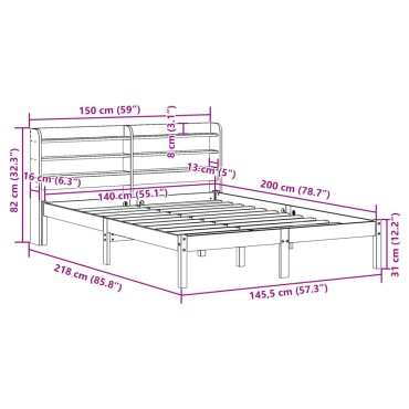 vidaXL Σκελετός Κρεβ. Χωρίς Στρώμα Λευκό 140x200 εκ Μασίφ Πεύκο