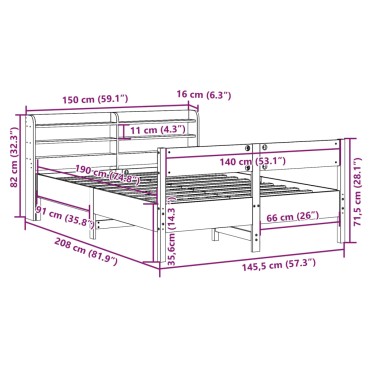 vidaXL Σκελετός Κρεβ. Χωρίς Στρώμα Λευκό 140x190 εκ Μασίφ Πεύκο