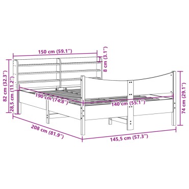 vidaXL Πλαίσιο Κρεβατιού με Κεφαλάρι Λευκό 140 x 190 εκ. Μασίφ Πεύκο