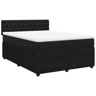 vidaXL Κρεβάτι Boxspring με Στρώμα Μαύρο 140x200cm Βελούδινο 1 τεμ. - Διπλό