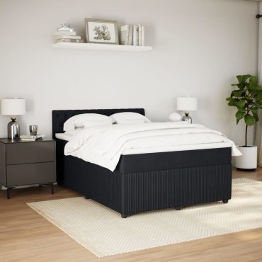 vidaXL Κρεβάτι Boxspring με Στρώμα Μαύρο 140x200cm Βελούδινο 1 τεμ. - Διπλό