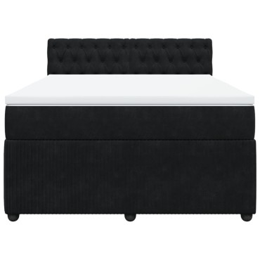 vidaXL Κρεβάτι Boxspring με Στρώμα Μαύρο 140x200cm Βελούδινο 1 τεμ. - Διπλό