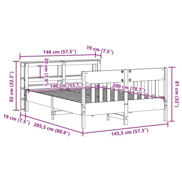 vidaXL Σκελετός Κρεβ. Χωρίς Στρώμα Λευκό 140x200 εκ Μασίφ Πεύκο