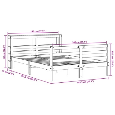 vidaXL Σκελετός Κρεβ. Χωρίς Στρώμα Λευκό 140x200 εκ Μασίφ Πεύκο