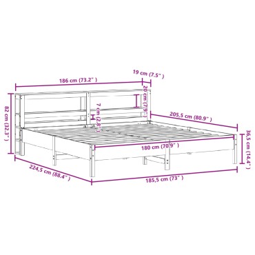vidaXL Σκελετός Κρεβ. Χωρίς Στρώμα Καφέ Κεριού 180x200 εκ Μασίφ Πεύκο
