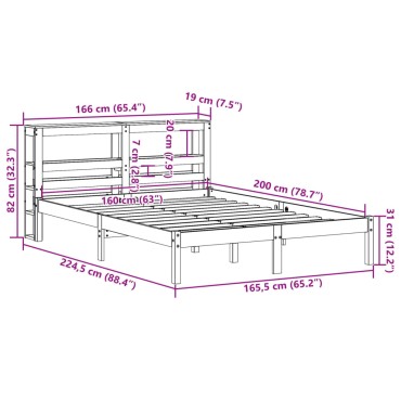 vidaXL Πλαίσιο Κρεβατιού με Κεφαλάρι Μελί 160x200εκ. Μασίφ Ξύλο Πεύκου