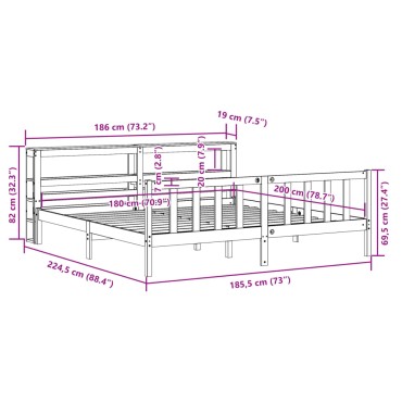 vidaXL Πλαίσιο Κρεβατιού με Κεφαλάρι 180x200 εκ Μασίφ Ξύλο Πεύκου