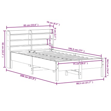 vidaXL Σκελετός Κρεβ. Χωρίς Στρώμα Καφέ Κεριού 75x190 εκ Μασίφ Πεύκο