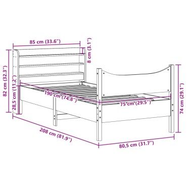 vidaXL Πλαίσιο Κρεβατιού Κεφαλάρι Λευκό 75x190εκ. Μασίφ Πεύκο