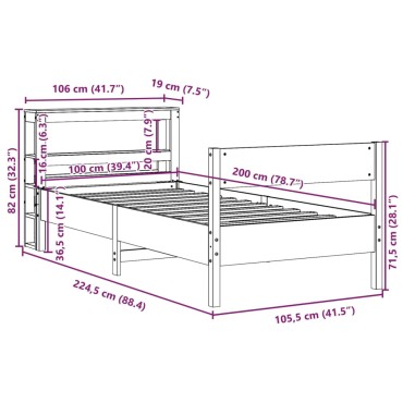 vidaXL Σκελετός Κρεβ. Χωρίς Στρώμα Καφέ Κεριού 100x200 εκ Μασίφ Πεύκο