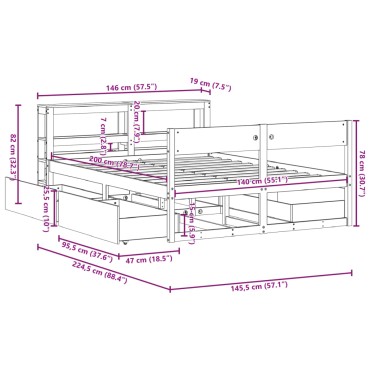 vidaXL Σκελετός Κρεβατιού Χωρίς Στρώμα Καφέ 140x200 Μασίφ Ξύλο Πεύκου