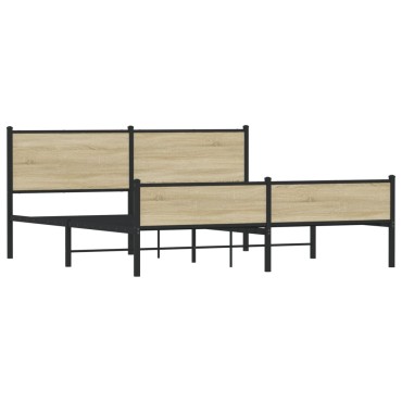 vidaXL Σκελετός Κρεβ. Χωρίς Στρώμα Sonoma Δρυς 180x200cm Μεταλλικό 1 τεμ. - Διπλό