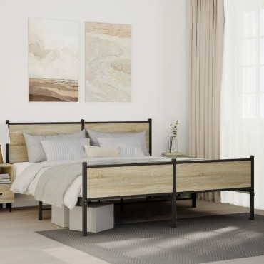 vidaXL Σκελετός Κρεβ. Χωρίς Στρώμα Sonoma Δρυς 180x200cm Μεταλλικό 1 τεμ. - Διπλό