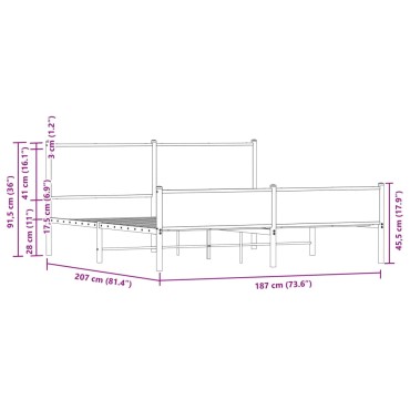 vidaXL Σκελετός Κρεβ. Χωρίς Στρώμα Sonoma Δρυς 180x200cm Μεταλλικό 1 τεμ. - Διπλό