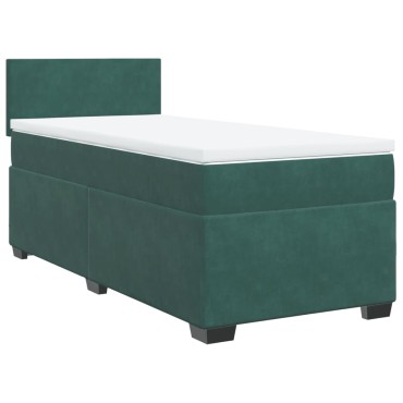 vidaXL Κρεβάτι Boxspring με Στρώμα Σκούρο Πράσινο 90x200 εκ. Βελούδινο