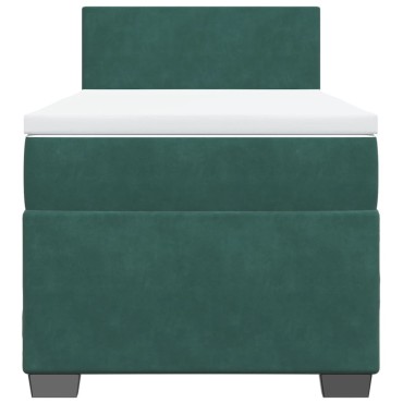 vidaXL Κρεβάτι Boxspring με Στρώμα Σκούρο Πράσινο 90x200 εκ. Βελούδινο