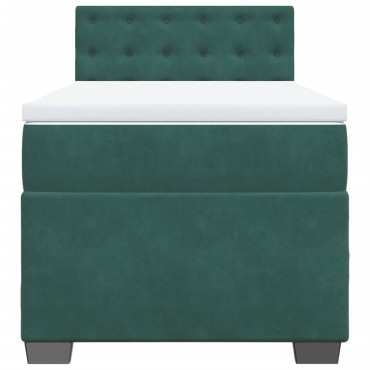 vidaXL Κρεβάτι Boxspring με Στρώμα Σκούρο Πράσινο 90x200 εκ. Βελούδινο