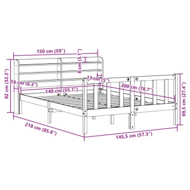 vidaXL Σκελετός Κρεβ. Χωρίς Στρώμα Λευκό 140x200 εκ Μασίφ Πεύκο