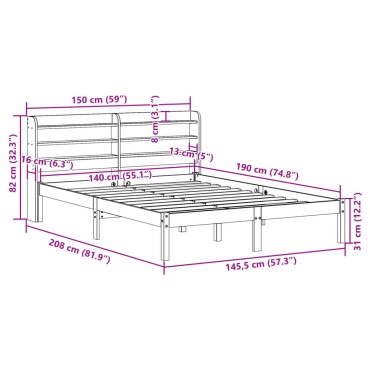vidaXL Σκελετός Κρεβ. Χωρίς Στρώμα Λευκό 140x190 εκ Μασίφ Πεύκο
