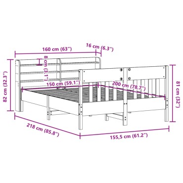 vidaXL Σκελετός Κρεβατιού Χωρίς Στρώμα 150x200 εκ Μασίφ Ξύλο Πεύκου