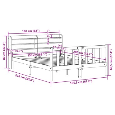 vidaXL Σκελετός Κρεβ. Χωρίς Στρώμα Λευκό 150x200 εκ Μασίφ Πεύκο