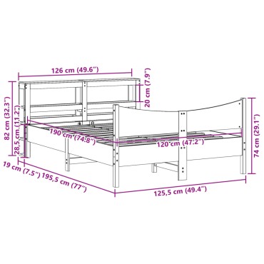 vidaXL Πλαίσιο Κρεβατιού με Κεφαλάρι 120 x 190 εκ. Μασίφ Ξύλο Πεύκου