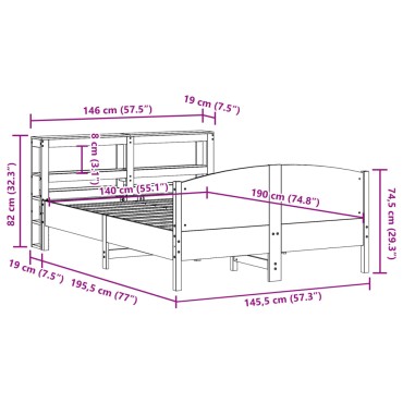 vidaXL Σκελετός Κρεβ. Χωρίς Στρώμα Λευκό 140x190 εκ Μασίφ Πεύκο