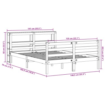 vidaXL Σκελετός Κρεβ. Χωρίς Στρώμα Καφέ Κεριού 135x190 εκ Μασίφ Πεύκο
