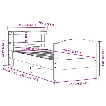 vidaXL Σκελετός Κρεβ. Χωρίς Στρώμα Καφέ Κεριού 75x190 εκ Μασίφ Πεύκο