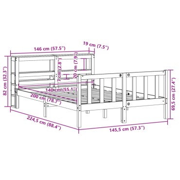 vidaXL Σκελετός Κρεβ. Χωρίς Στρώμα Λευκό 140x200 εκ Μασίφ Πεύκο
