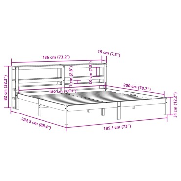 vidaXL Πλαίσιο Κρεβατιού με Κεφαλάρι 180x200 εκ Μασίφ Ξύλο Πεύκου