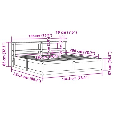 vidaXL Πλαίσιο Κρεβατιού με Κεφαλάρι 180x200 εκ Μασίφ Ξύλο Πεύκου