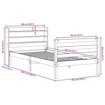 vidaXL Πλαίσιο Κρεβατιού με Κεφαλάρι 90x200 εκ. από Μασίφ Ξύλο Πεύκου
