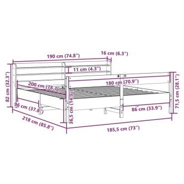 vidaXL Σκελετός Κρεβ. Χωρίς Στρώμα Καφέ Κεριού 180x200 εκ Μασίφ Πεύκο