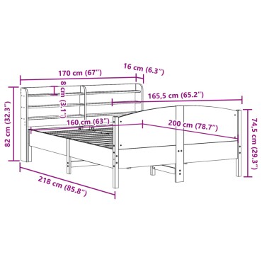 vidaXL Σκελετός Κρεβ. Χωρίς Στρώμα Καφέ Κεριού 160x200 εκ Μασίφ Πεύκο