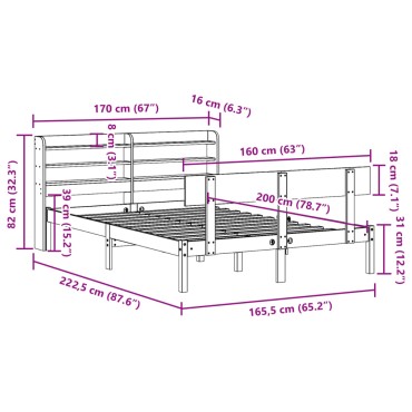 vidaXL Σκελετός Κρεβ. Χωρίς Στρώμα Λευκό 160x200cm Μασίφ Πεύκο 1 τεμ. - Διπλό