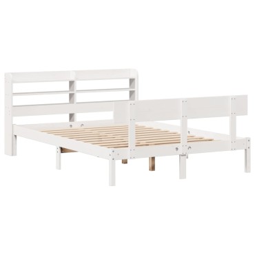 vidaXL Σκελετός Κρεβ. Χωρίς Στρώμα Λευκό 160x200cm Μασίφ Πεύκο 1 τεμ. - Διπλό