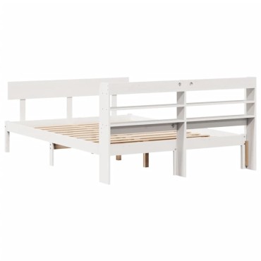 vidaXL Σκελετός Κρεβ. Χωρίς Στρώμα Λευκό 160x200cm Μασίφ Πεύκο 1 τεμ. - Διπλό