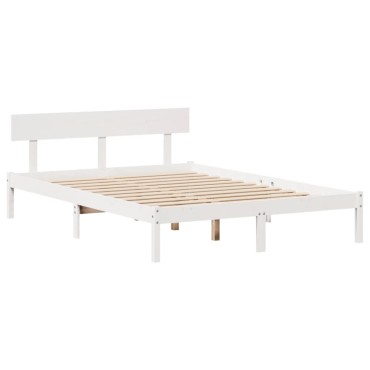 vidaXL Σκελετός Κρεβ. Χωρίς Στρώμα Λευκό 160x200cm Μασίφ Πεύκο 1 τεμ. - Διπλό