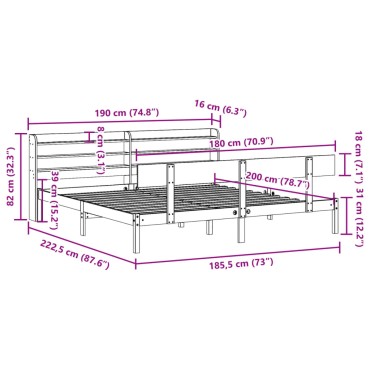 vidaXL Σκελετός Κρεβ. Χωρίς Στρώμα Λευκό 180x200cm Μασίφ Πεύκο 1 τεμ. - Διπλό
