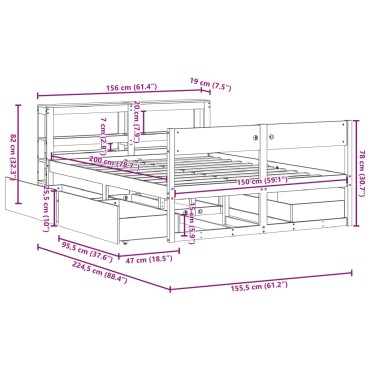 vidaXL Σκελετός Κρεβ. Χωρίς Στρώμα Καφέ Κεριού 150x200cm Μασίφ Πεύκο 1 τεμ. - Διπλό