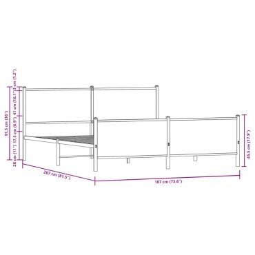 vidaXL Σκελετός Κρεβ. Χωρίς Στρώμα Καφέ Δρυς 180x200 εκ. Μεταλλικό