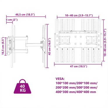 vidaXL Βάση Τηλεόρασης Επιτοίχια για 26-70Ιν Max VESA 400x400χιλ. 40κ.
