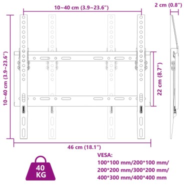 vidaXL Βάση Τηλεόρασης Επιτοίχια για 26-63Ιν Max VESA 400x400χιλ. 40κ.