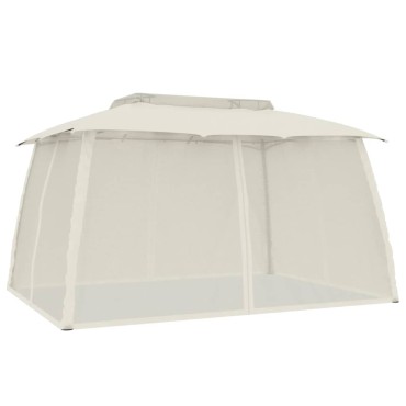 vidaXL Κιόσκι με Διπλούς Τοίχους/Δίχτυ Κρεμ 3,93x2,93 μ. από Ατσάλι