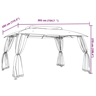 vidaXL Κιόσκι με Διπλούς Τοίχους/Δίχτυ Κρεμ 3,93x2,93 μ. από Ατσάλι